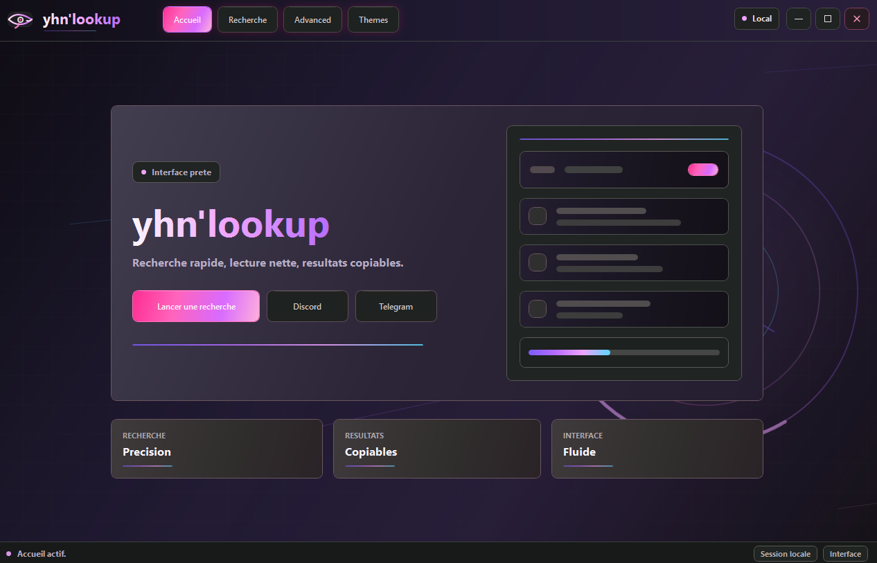Accueil de la nouvelle interface yhn'lookup