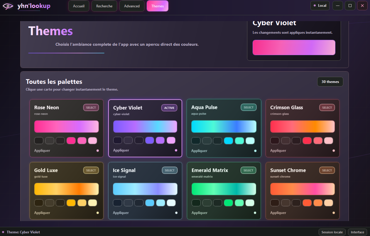 Interface des themes yhn'lookup